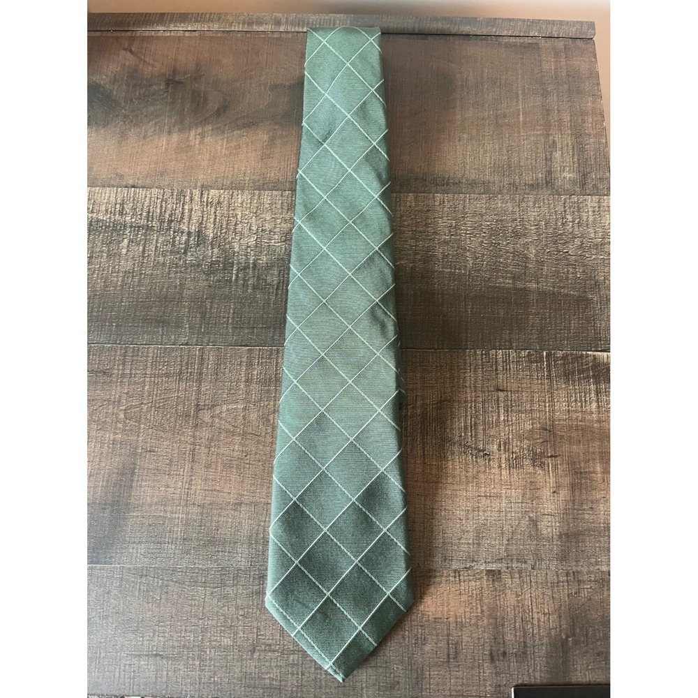 Brooks Brothers Makers Silk Tie Green Windowpane Check England Fabric‎ USA Made